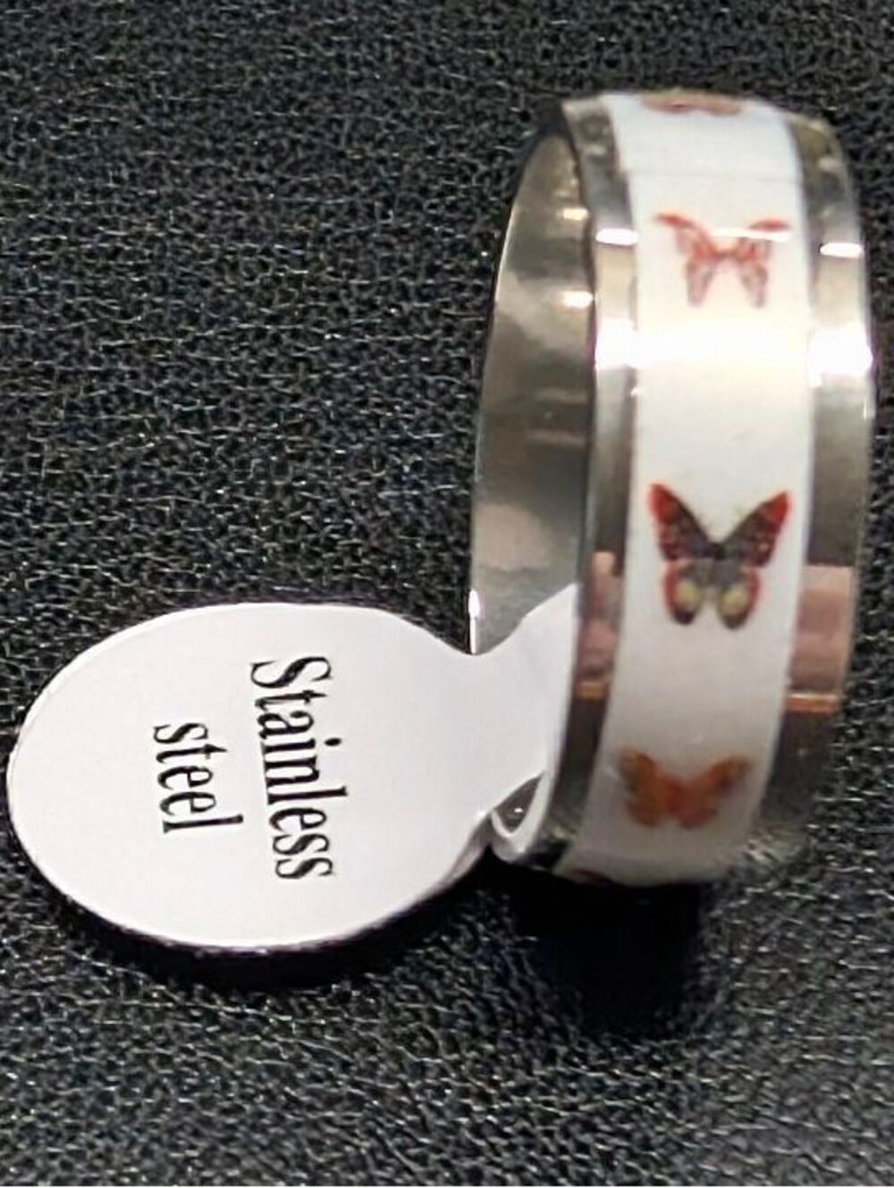 New Stainless Steel Ring Plus Size 9 Butterfly Colorful Band Nature Insect Bug